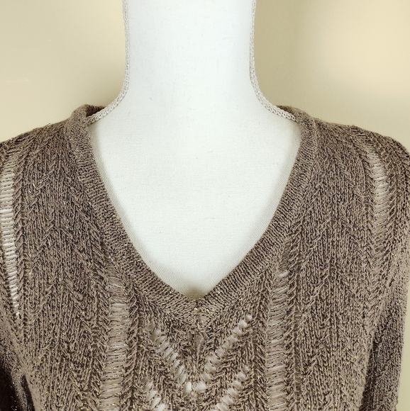 Soft Surroundings Tan Metallic Pointelle Pullover Sweater Sz S - Picture 4 of 12
